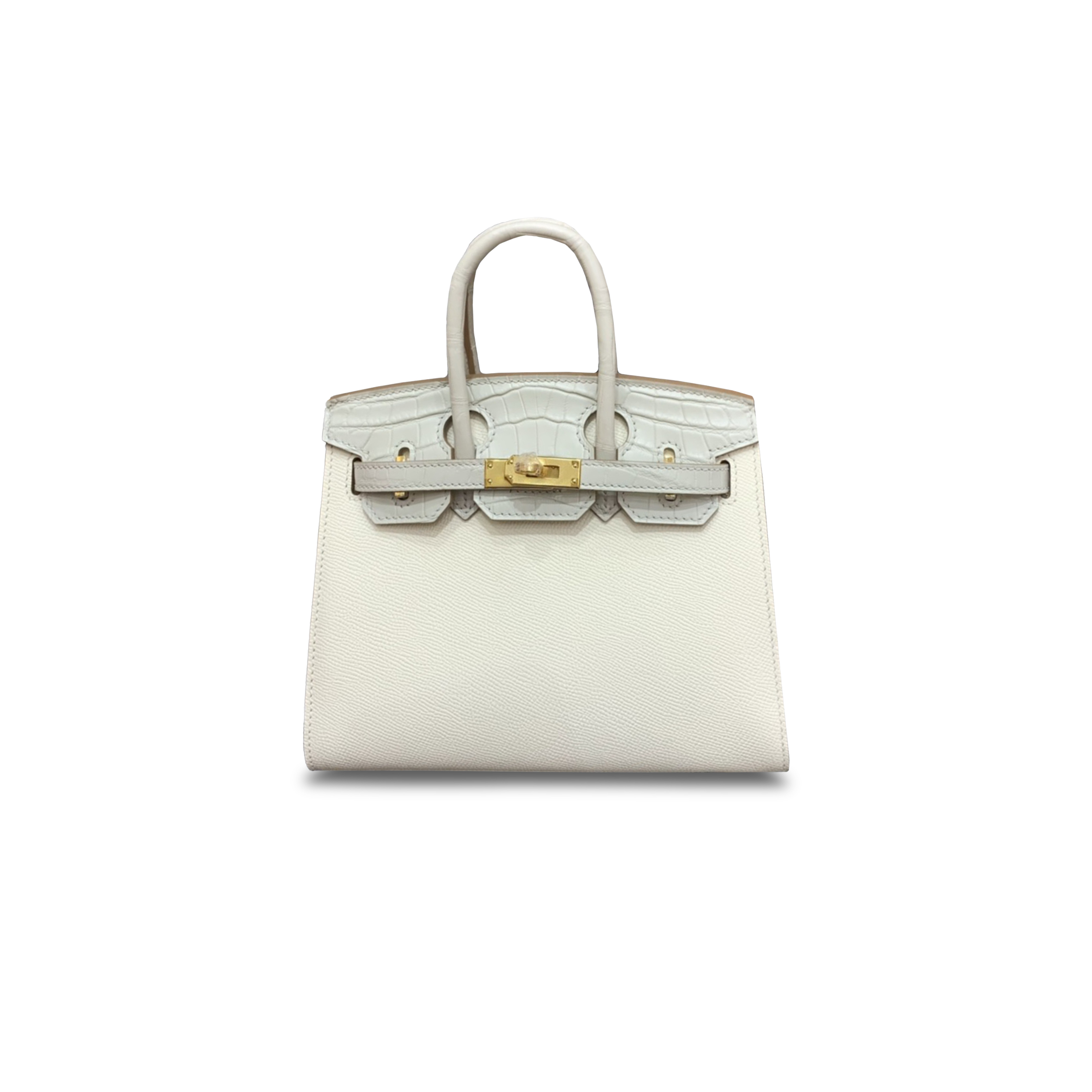 H**mes master birkin 20 crocodile and calf leather milkshake white glacier white gold buckle h076210ck01 (20*16*11cm)